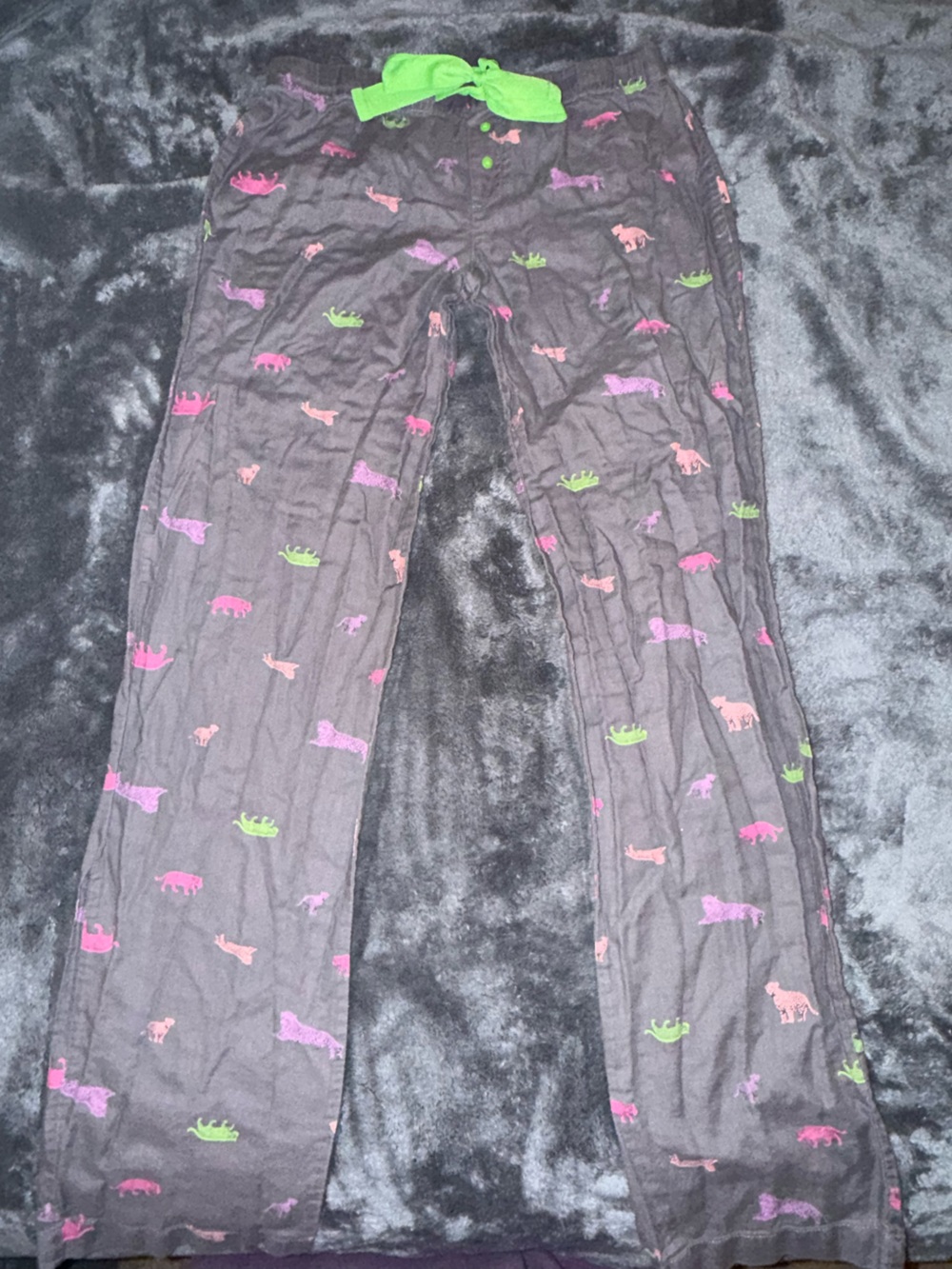 Xhilaration Gray Pajama Pants with Pink & Green Animal Print